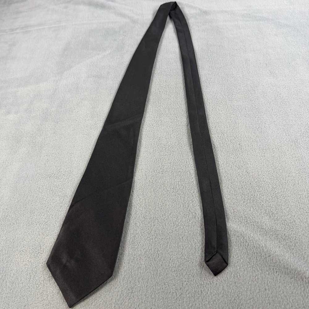 Umo Lorenzo Italy Mens Solid Black Necktie Formal Wedding Business Silk Look Tie